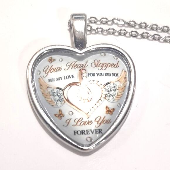 925 Silver Chain Heart Necklace Funeral Death Mourning Pendant Message Gift NEW - Picture 3 of 6